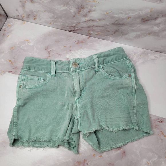 Maurice’s Teal Raw Hem Denim Shorts Size 1/2 - Picture 9 of 9